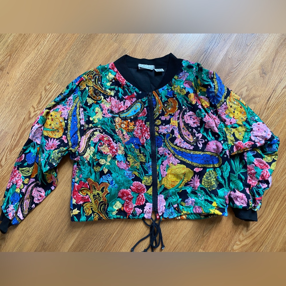 Speed Limit MPH vintage wild patterned sequined jacket size S M cropped